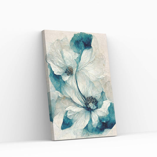 Blue White Flower Abstract Canvas Wall Art - Y Canvas