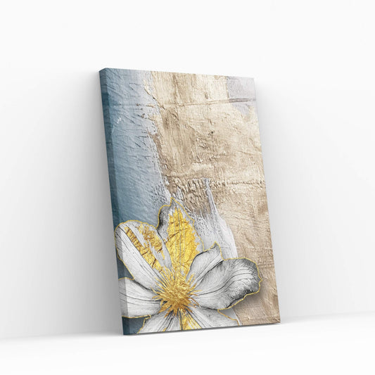 White Flower with Gold Detail Modern Abstract Canvas Wall Art - Y Canvas