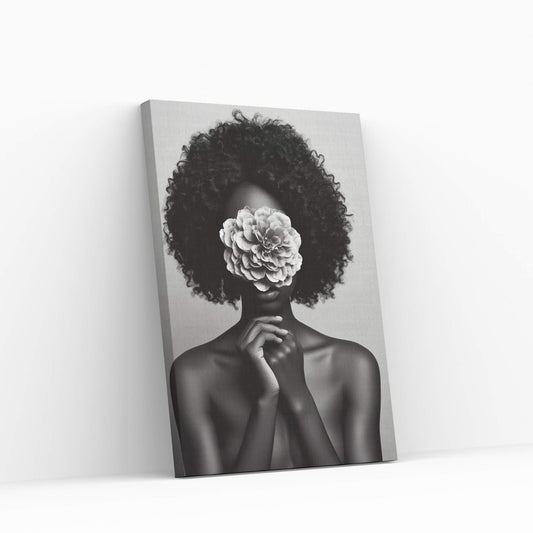 African Black Woman Canvas Flower Portrait Canvas Wall Art - Y Canvas