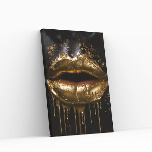 Gold Lips Woman Black Woman Gold Lips Canvas Wall Art - Y Canvas
