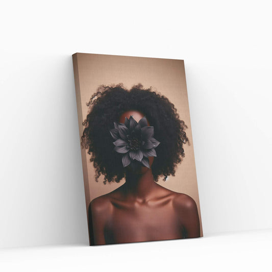 African Black Woman Canvas Flower Portrait Canvas Wall Art - Y Canvas