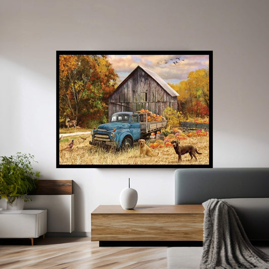 Fall Truck And Barn Canvas Wall Art - Y Canvas