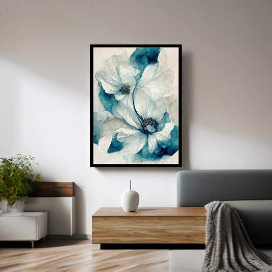 Blue White Flower Abstract Canvas Wall Art - Y Canvas