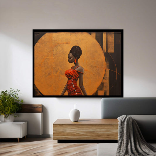 African Black Woman in Red Dress Canvas Wall Art - Y Canvas