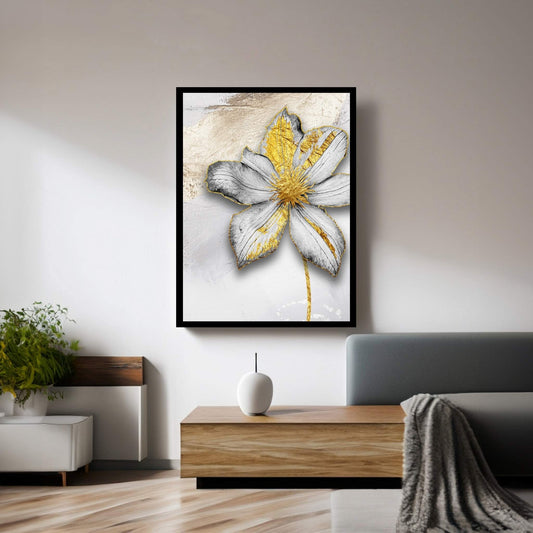 White Flower with Gold Detail Modern Abstract Canvas Wall Art - Y Canvas