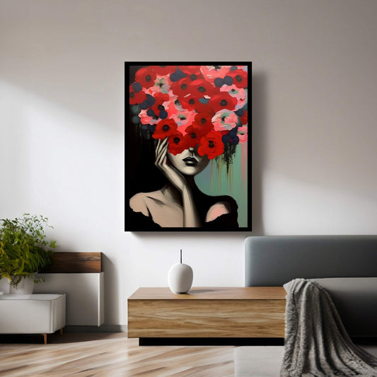 Woman Portrait Flower Head Canvas Wall Art - Y Canvas