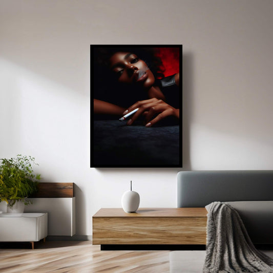 African Black Woman Smoking Canvas Wall Art - Y Canvas