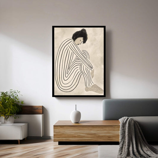 Abstract Modern Line Human, Lonely Person Depression Canvas Wall Art Home Decor - Y Canvas