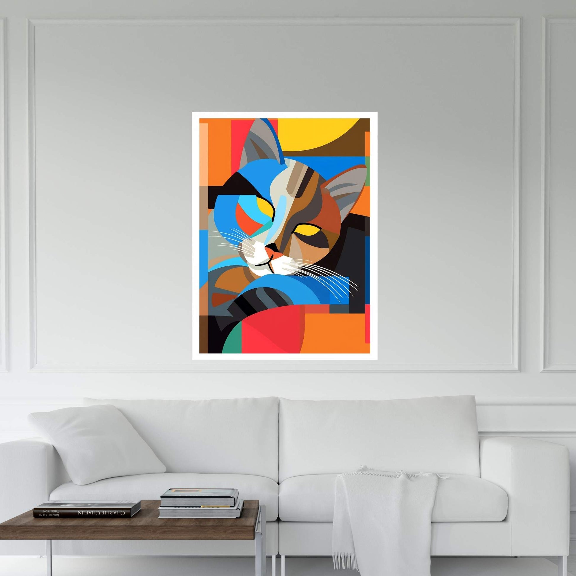 Picasso Style Colorful Cat Canvas Wall Art - Y Canvas