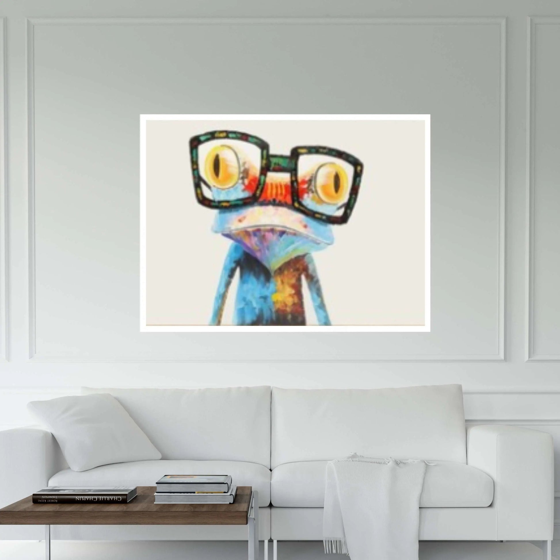Frog Painting Pop Art Animal Acrylic Paintings On Canvas Original Modern, Knife Texture Framed - Y Canvas