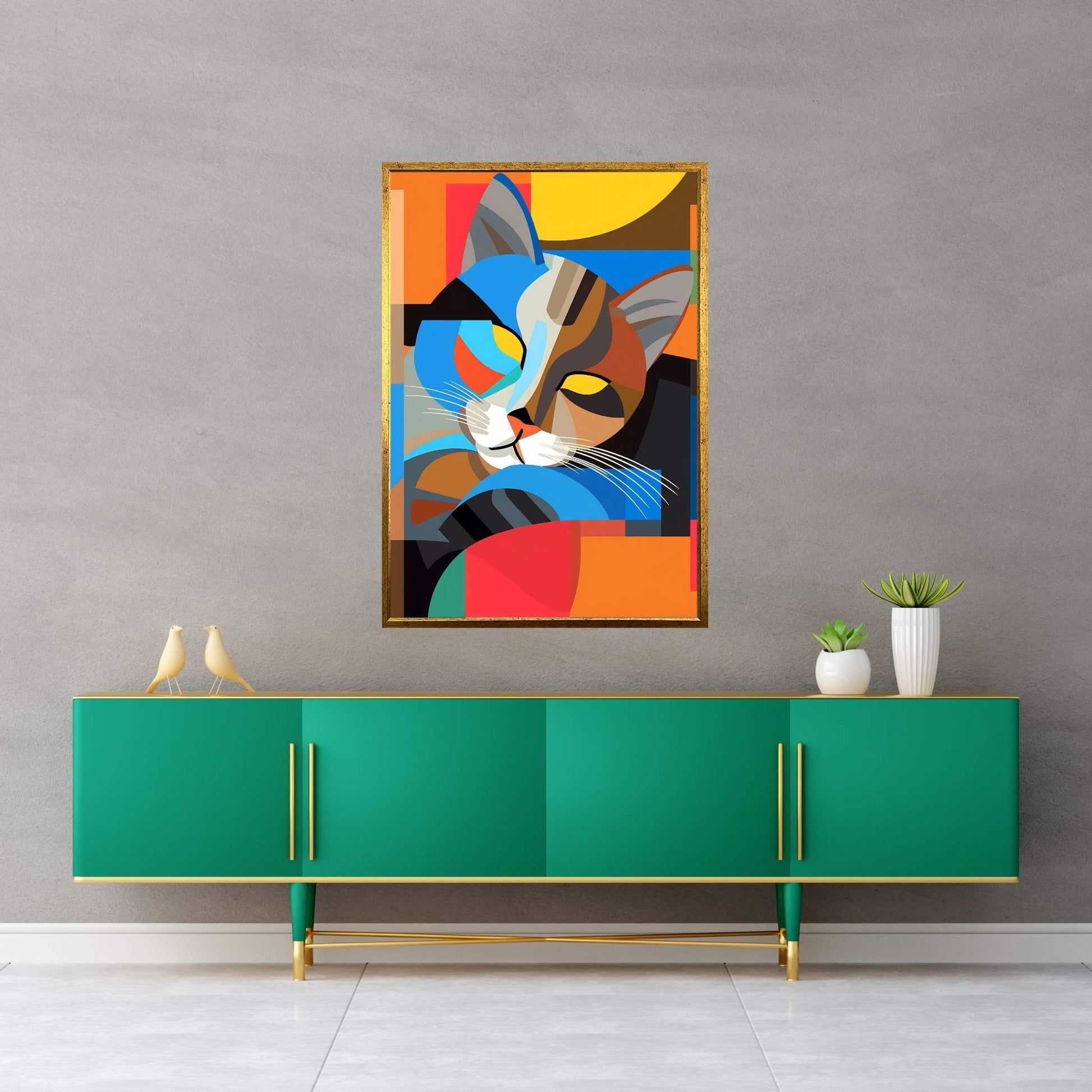 Picasso Style Colorful Cat Canvas Wall Art - Y Canvas