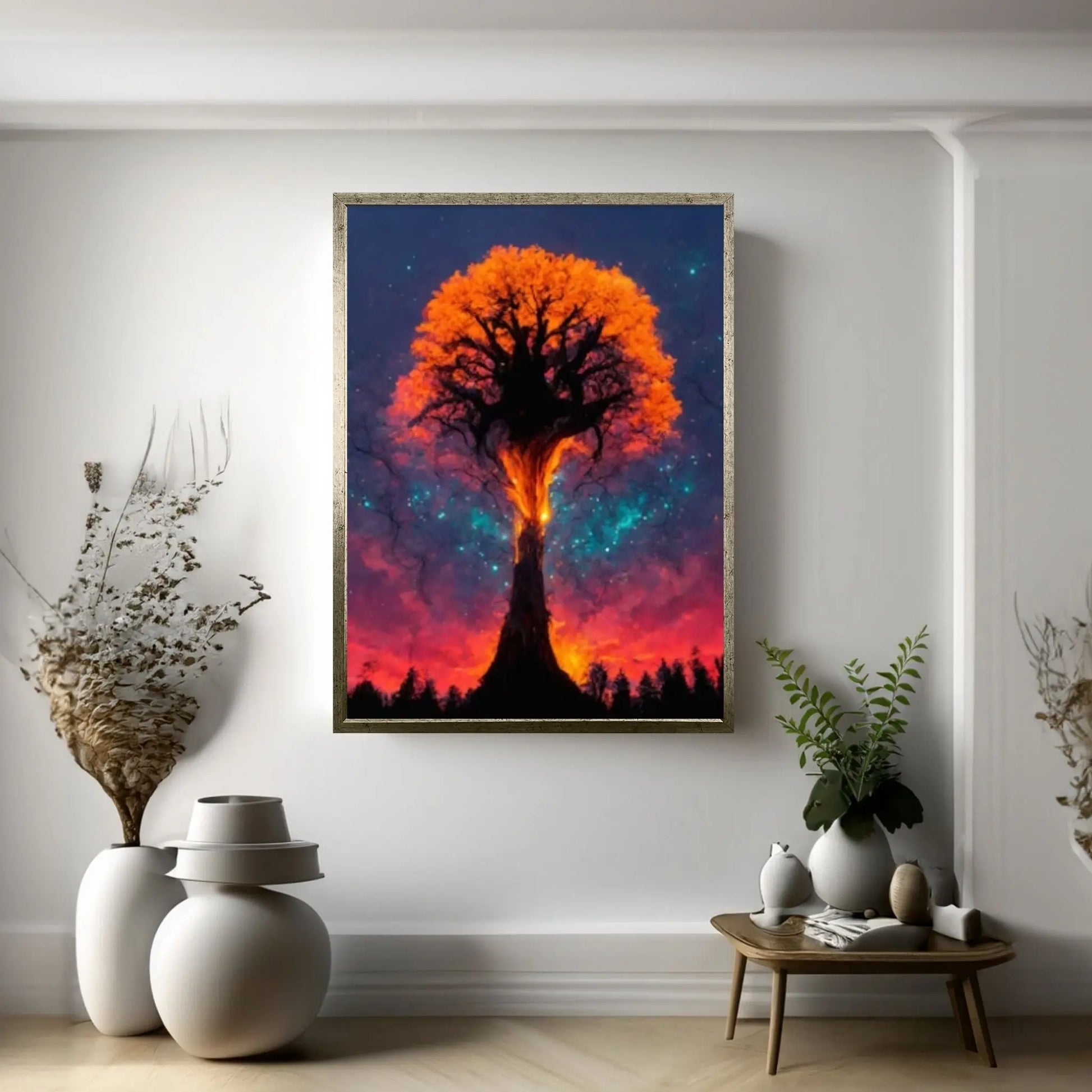 Day-Night Tree Forest Canvas Wall Art - Y Canvas