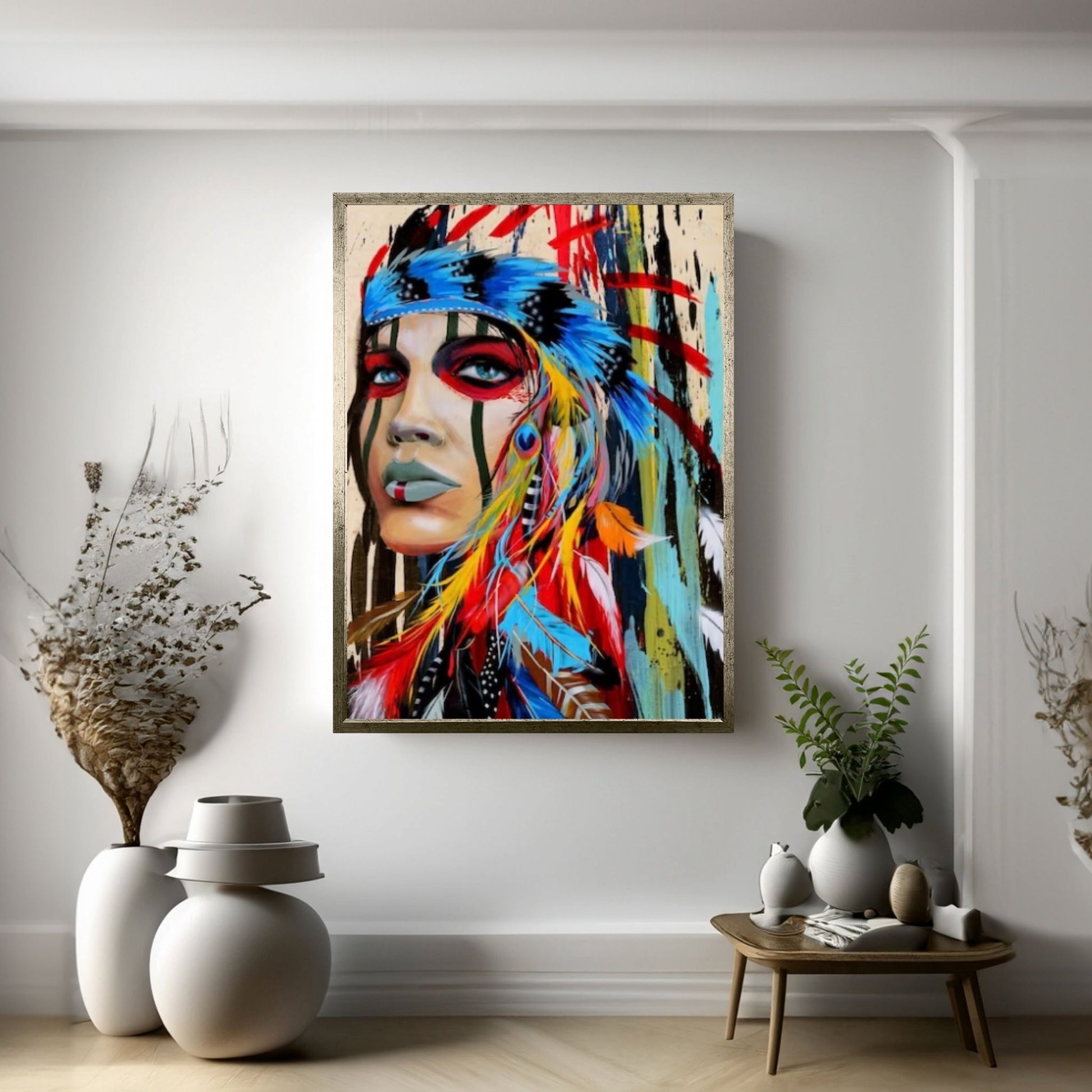 Native American Indian Girl Wall Art Canvas Painting Women, Wall Decor Pop Art - Y Canvas