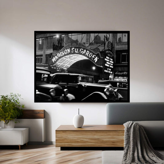 1920s-1930s Cars Taxis Madison Square Garden Marquee At Night Manhattan New York City USA Canvas Wall Art - Y Canvas